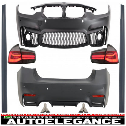 body kit suitable for bmw 3 series f30 (2011-2019) with led rear lights dynamic sequential cornering lights evo ii m3 cs design with double carbon exhaust tips 