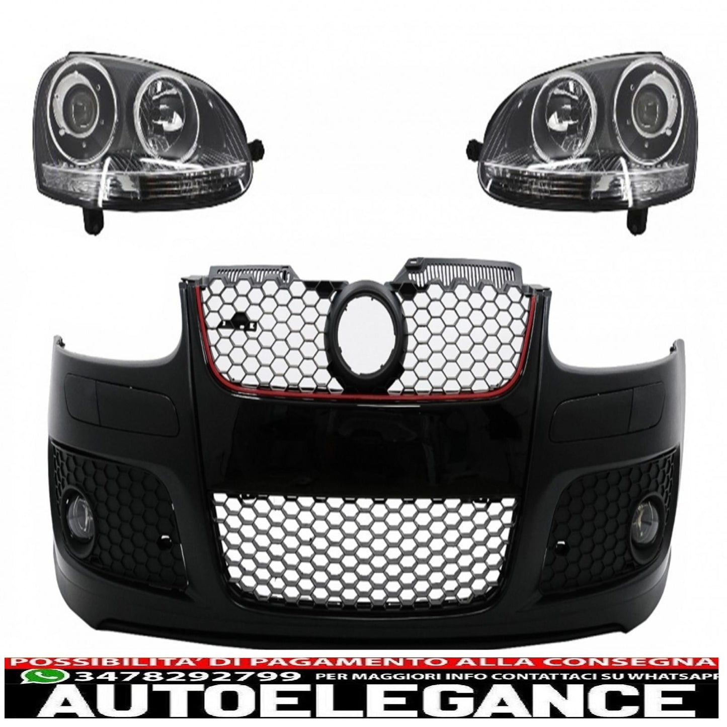 Paraurti anteriore adatto per vw golf v 5 mk5 (2003-2007) design gti con fari allo xeno