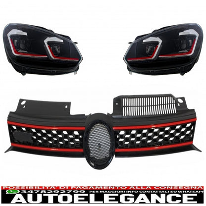central grille front grille suitable for vw golf 6 vi (2008-2012) with led headlights dynamic sequential cornering lights and dynamic gti design