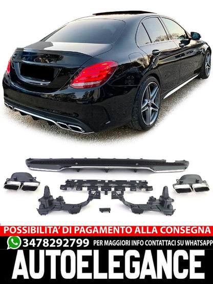 Aftermarket Chrome Sport Rear Diffuser with Exhaust Tips Compatible with Mercedes C W205 S205 14-18 