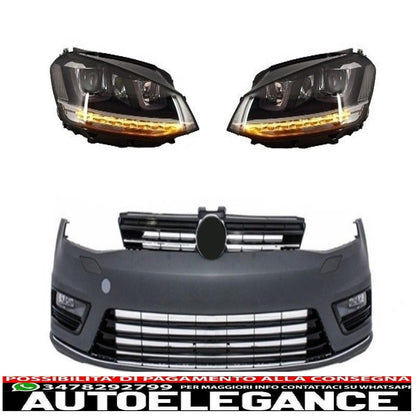 paraurti anteriore adatto per vw golf vii 7 (2013-2017) r-line look con fari 3d led drl luci di svolta sequenziali dinamiche fluenti argento