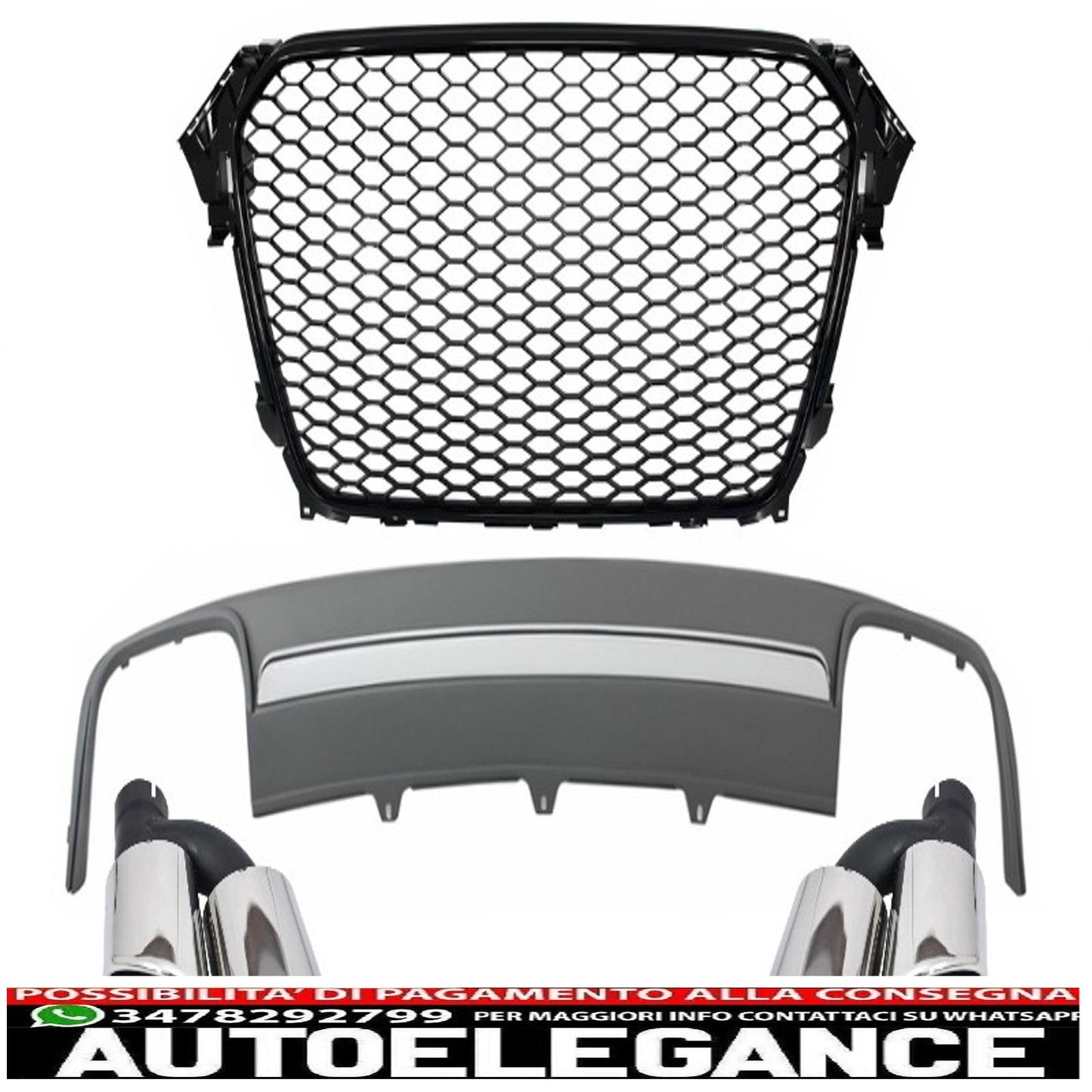 montaggio griglia centrale con mantovana paraurti posteriore diffusore aria e terminali marmitta adatto per audi a4 b8 facelift (2012-2015) limousine avant rs design