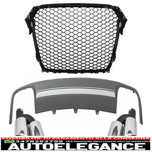 montaggio griglia centrale con mantovana paraurti posteriore diffusore aria e terminali marmitta adatto per audi a4 b8 facelift (2012-2015) limousine avant rs design