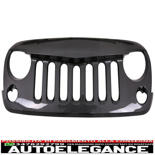 griglia anteriore centrale adatta per Jeep Wrangler / Rubicon JK (2007-2017) design Angry Bird rivestita con pellicola di carbonio lucida