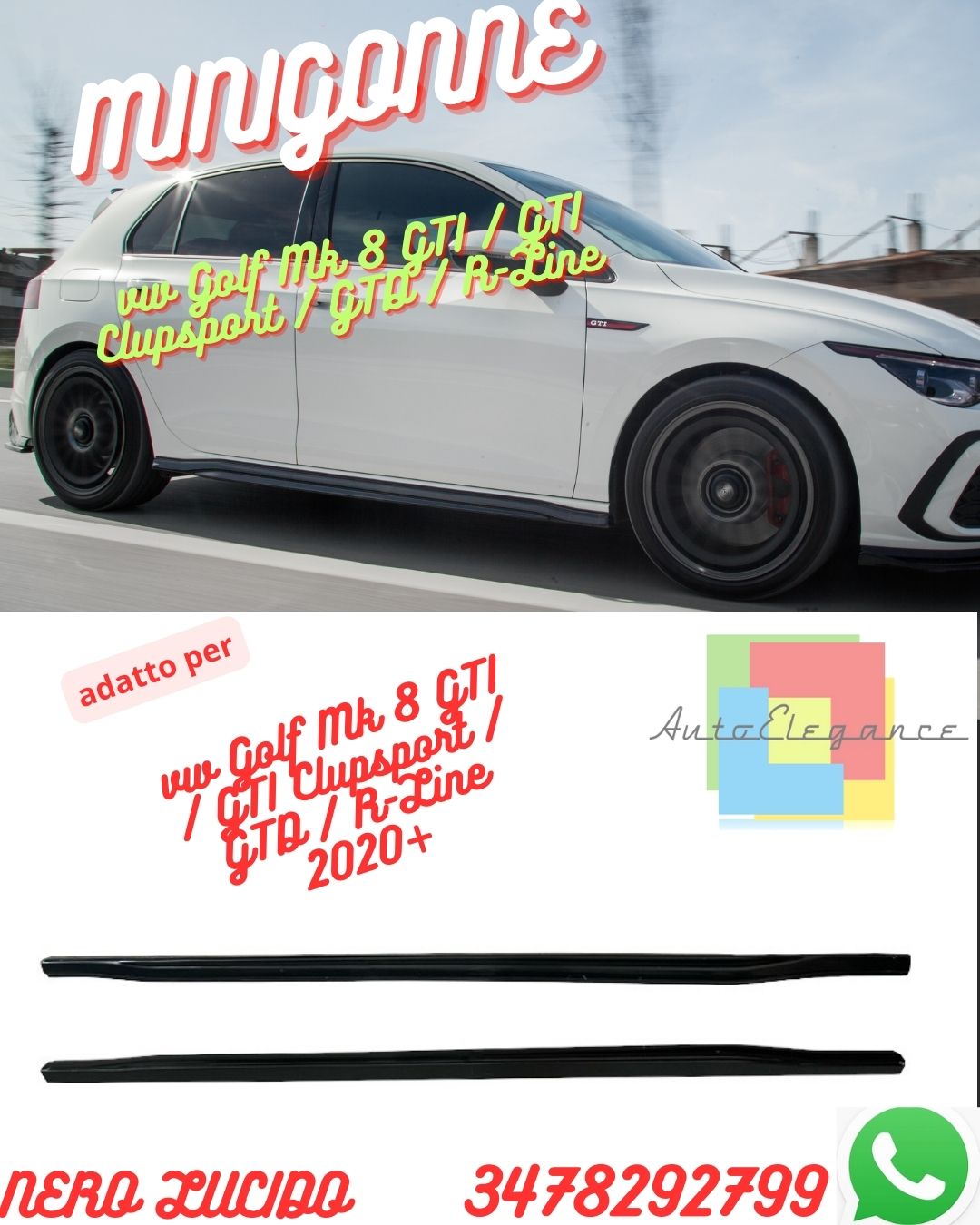 Minigonne Laterali vw Golf Mk 8 GTI / GTI Clupsport / GTD / R-Line 2020+ Versione 2