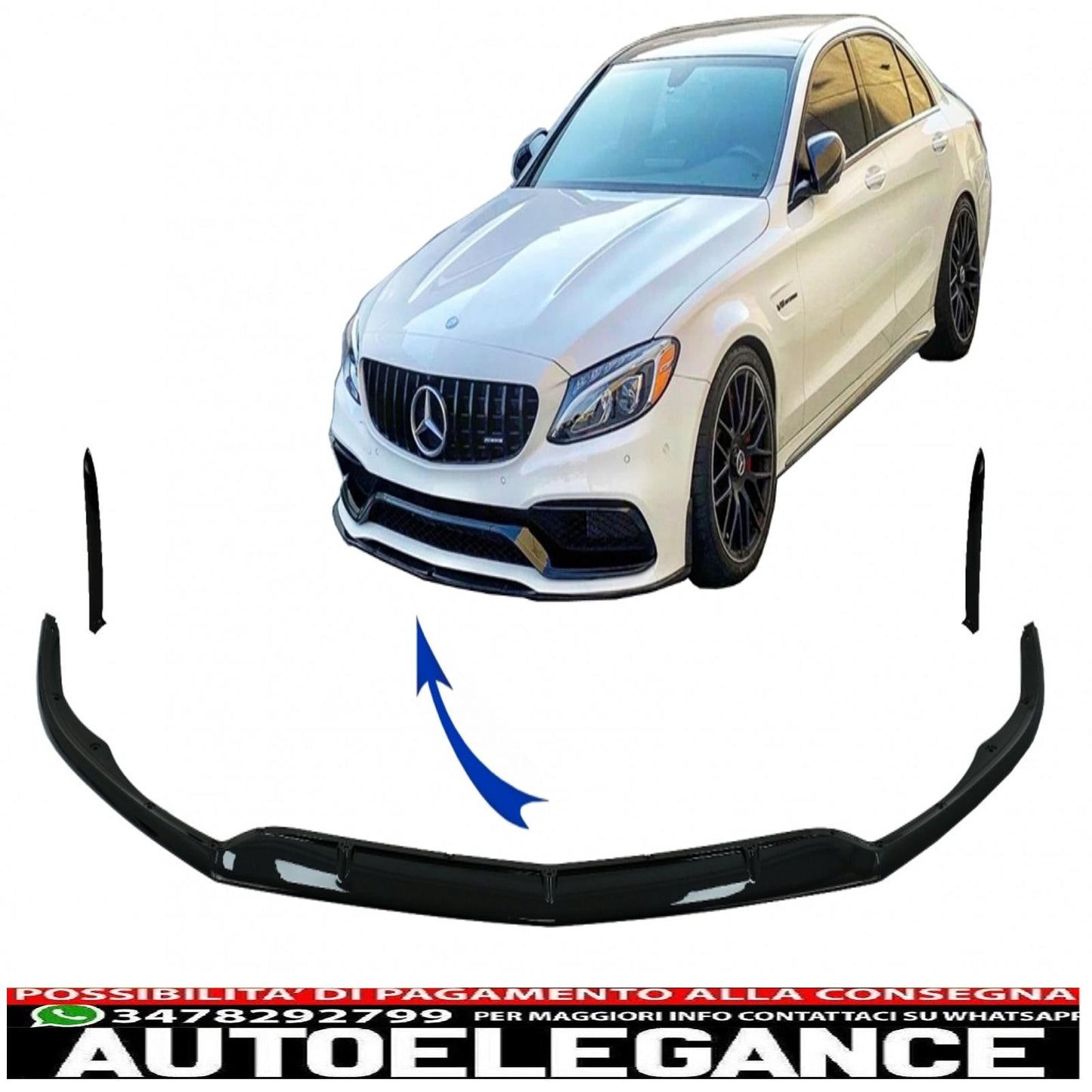Front bumper lip suitable for mercedes c class c63 c63s w205 s205 (2014-2018) limousine model t edition 1 design black 