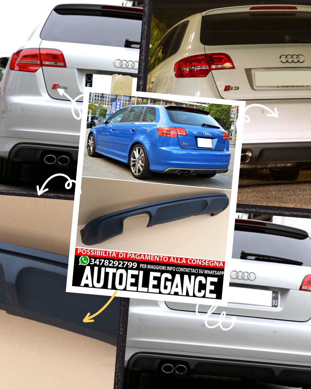 DIFFUSORE POSTERIORE ADATTO PER  AUDI A3 8P 5 PORTE SPORTBACK S3 STILE 2005-2008