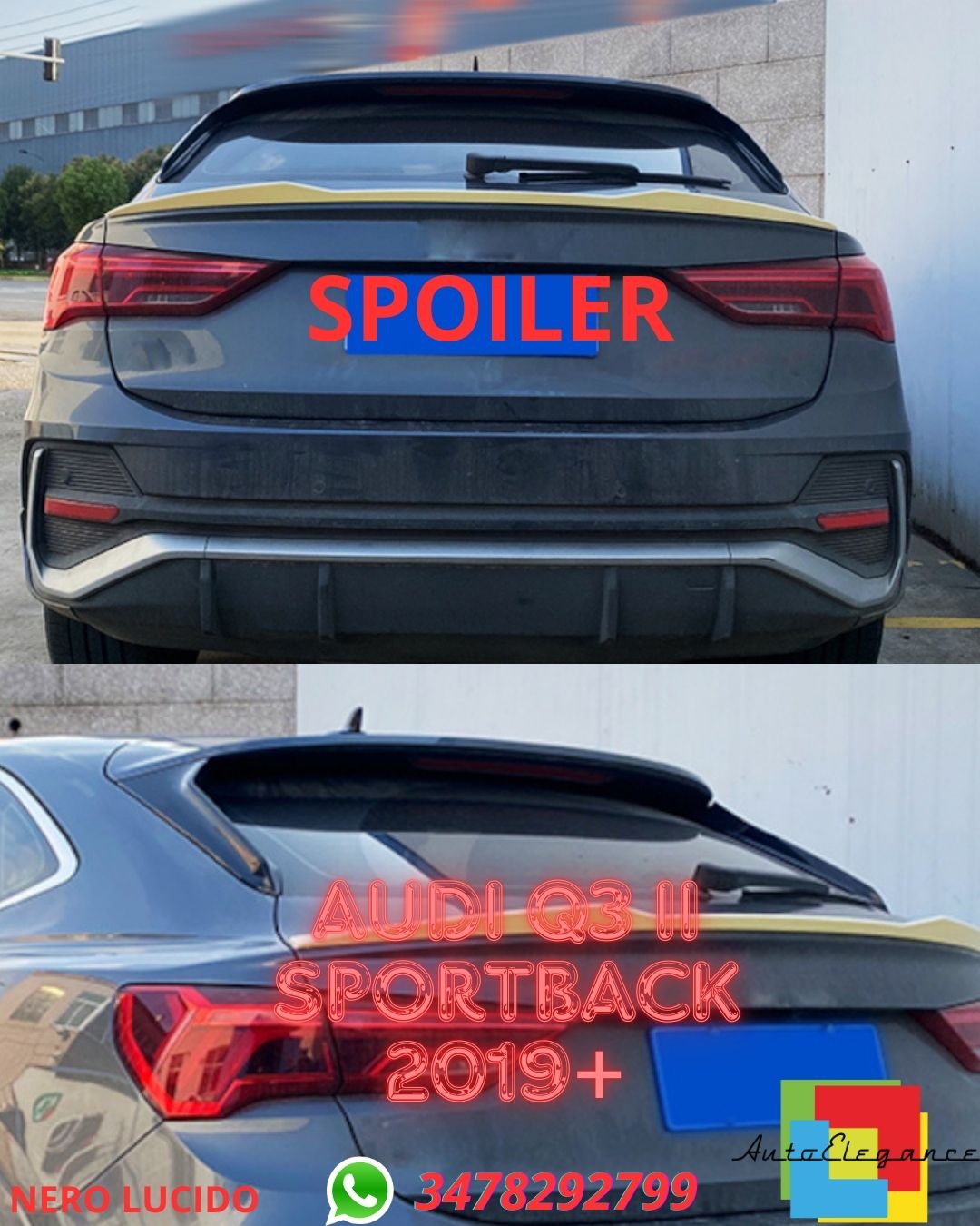 ✨✨SPOILER NERO LUCIDO ADATTO PER AUDI Q3 II Sportback 2019+✨✨