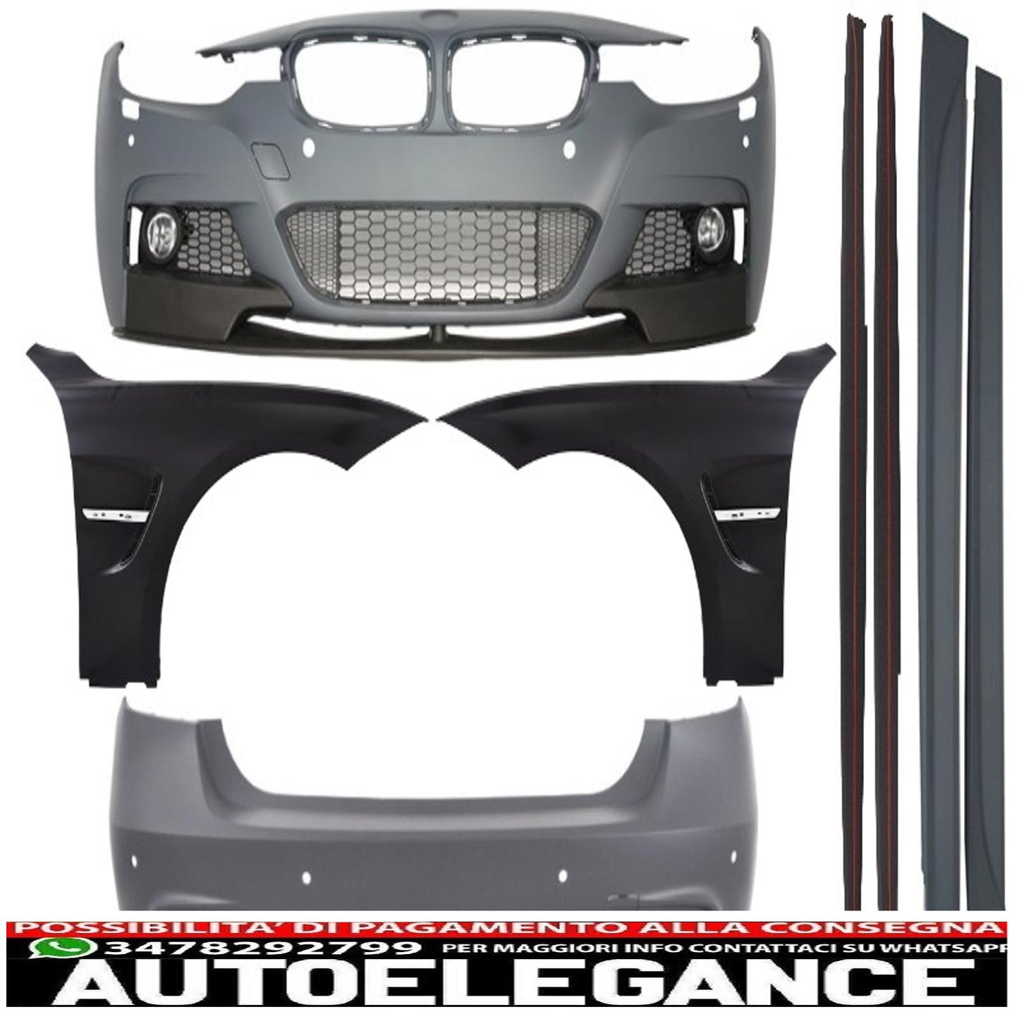kit carrozzeria completo adatto per BMW F30 (2011+) design m-performance con parafanghi anteriori