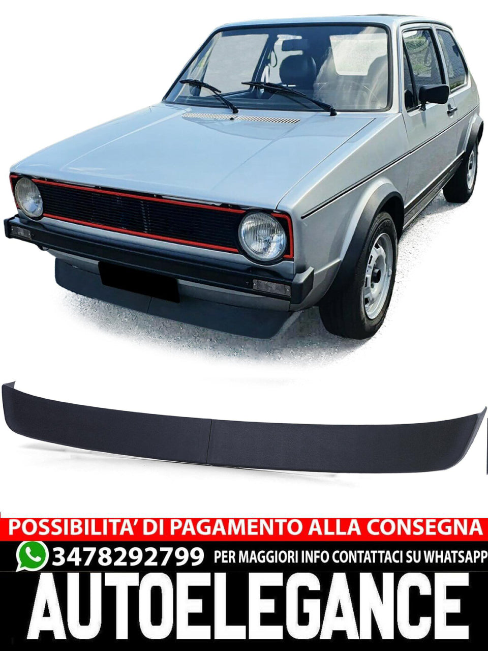Spoiler anteriore GTI labbro largo aftermarket compatibile con  VW Golf 1 74-83 + Cabrio Jetta Caddy 1