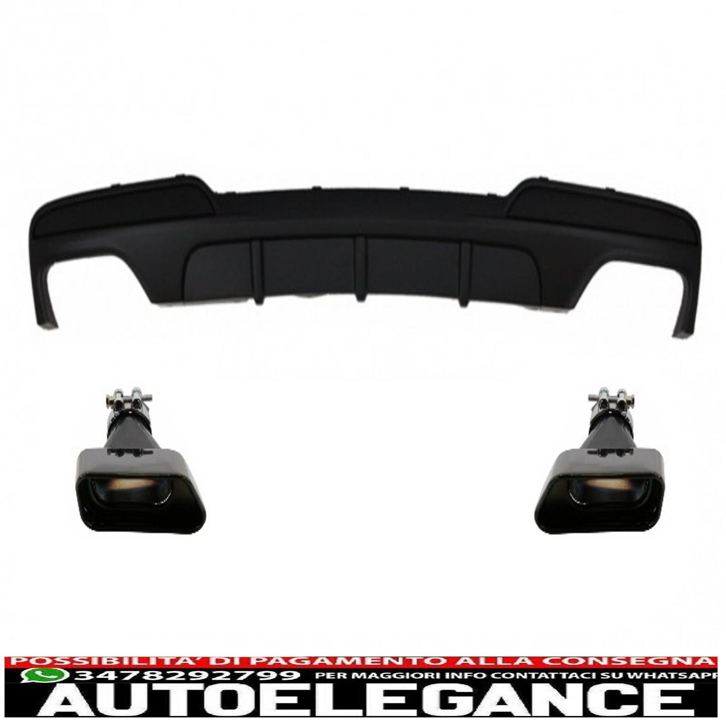 diffusore d'aria a doppia uscita adatto per bmw f10 serie 5 (2011-2017) design m-performance con terminali di scarico neri v8 lci design quadrato