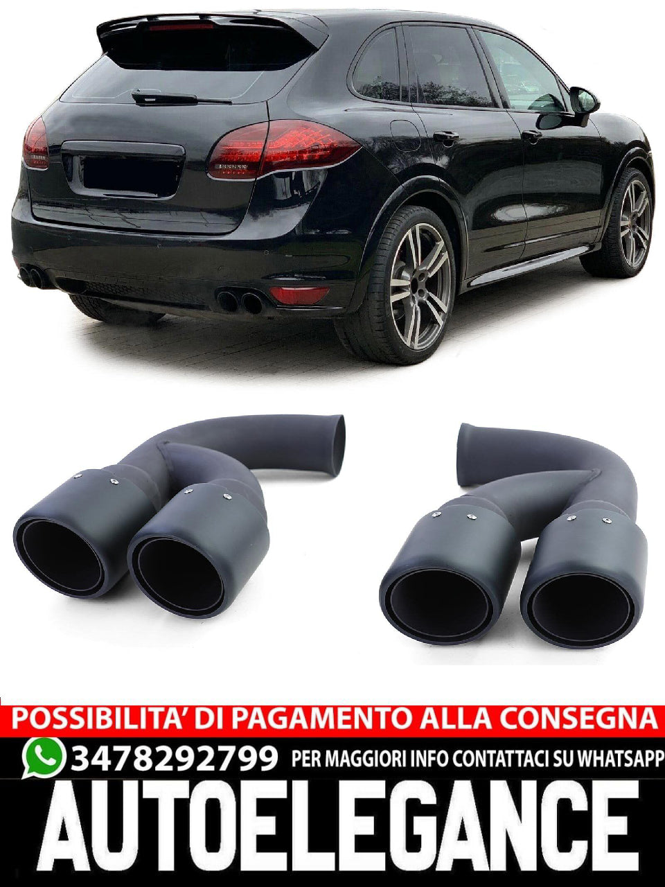 Aftermarket Black Stainless Steel Dual Exhaust Pipes Compatible with Porsche Cayenne 92A 3.0 Diesel 10-14 