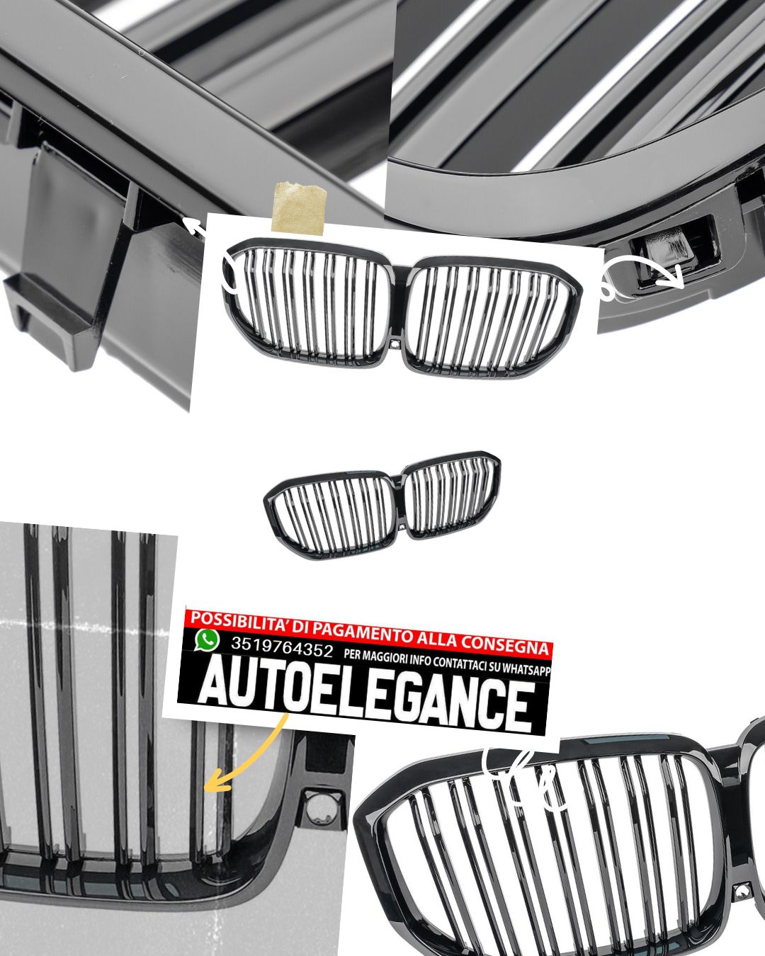 Griglia Reni doppia barra adatta per BMW X5 G05 F95 pianoforte nero lucido