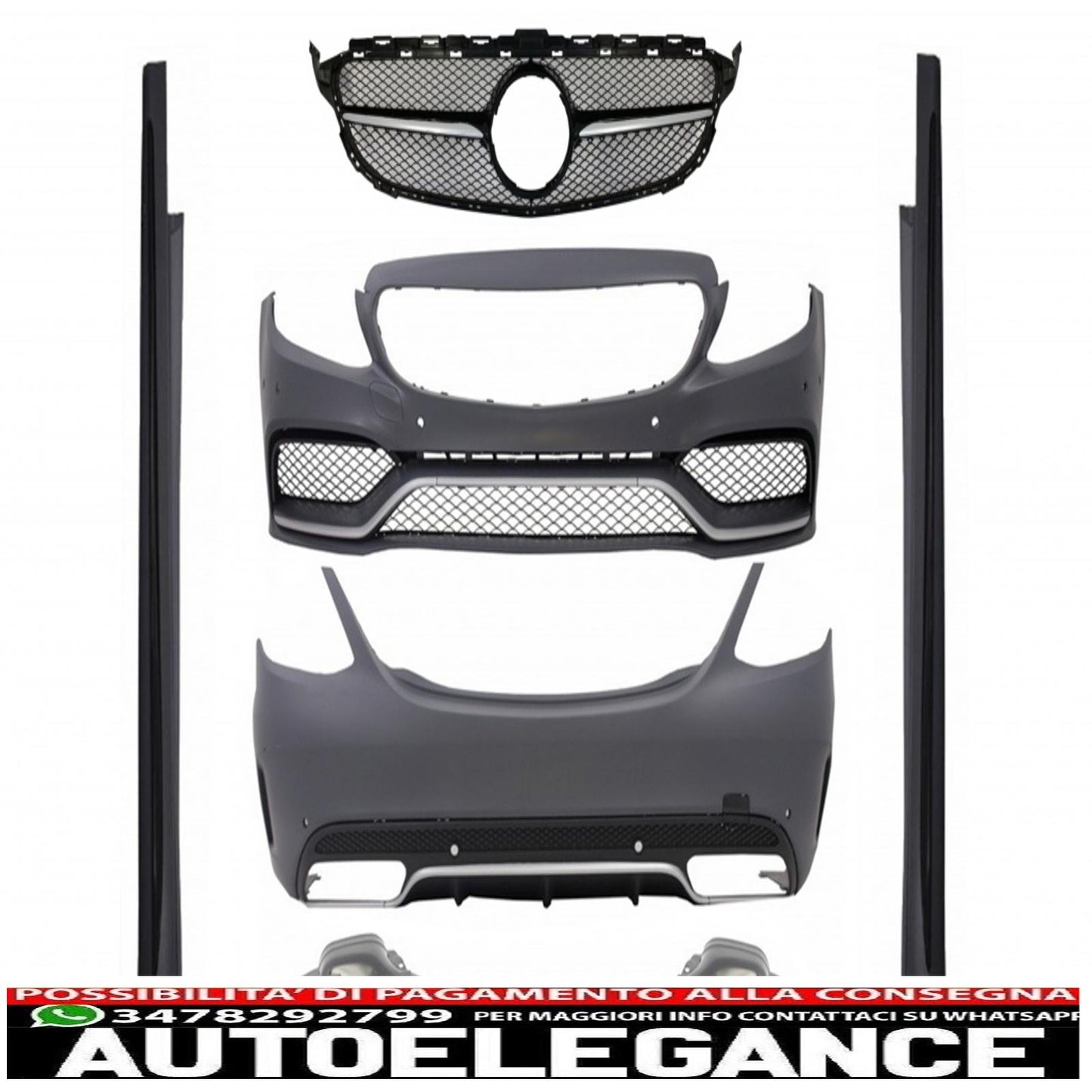 kit carrozzeria completo adatto per mercedes classe c w205 berlina (2014-2018) con griglia anteriore c63 a-design
