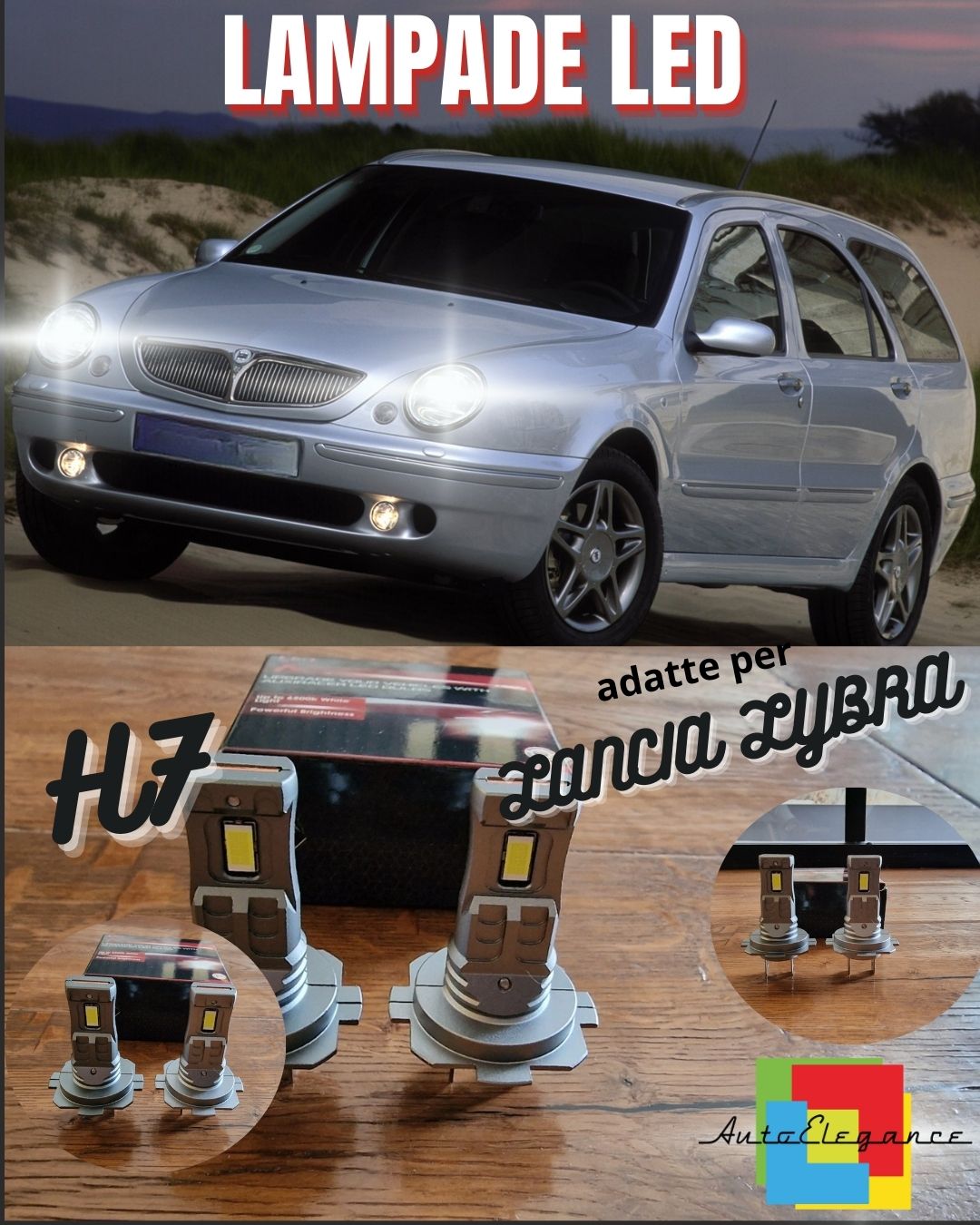 KIT LED H7 PER LANCIA LYBRA 6000K BIANCO 6000 LUMEN CANBUS ANABBAGLIANTI