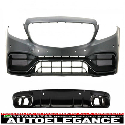 paraurti anteriore con diffusore posteriore adatto per mercedes classe c a205 cabriolet c205 coupe (2014-2019) c63 design nero