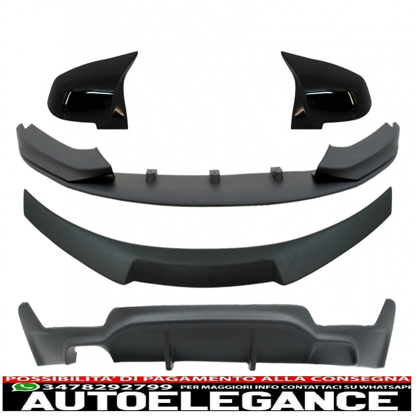 pacchetto di conversione al labbro del paraurti dal design M Performance con spoiler per il bagagliaio e coperture degli specchietti adatto per BMW Serie 4 Coupé F32 (2013-2019) doppio diffusore d'aria