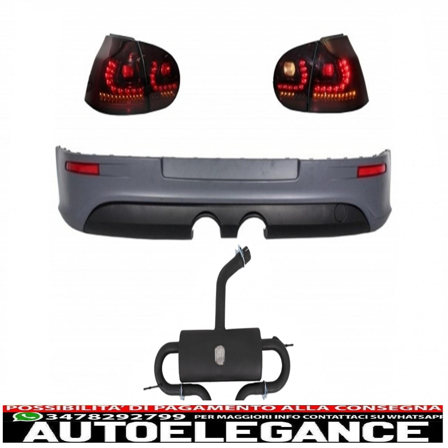 rear bumper extension complete exhaust system suitable for vw golf v 2003-2008 with red/smoke rear lights dynamic look r32
