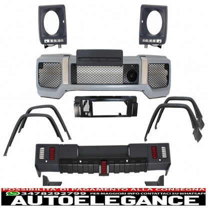 body kit suitable for mercedes g-class w463 (1989-2018) g63 g65 design with fenders, wheel arches and headlight covers led drl