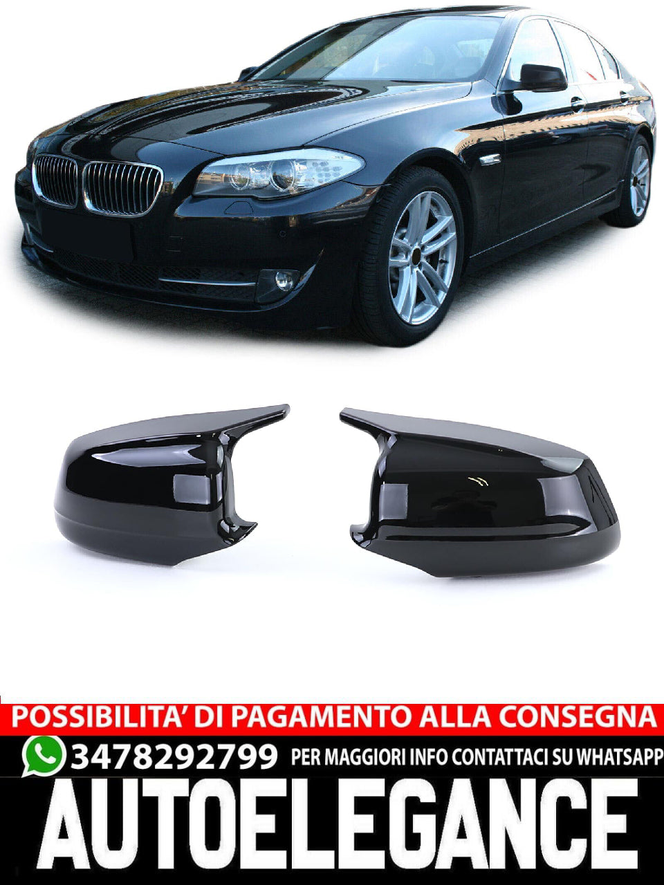 Gloss Black Sport Mirror Replacement Caps Fit For BMW 5 Series F10 F11 10-13 