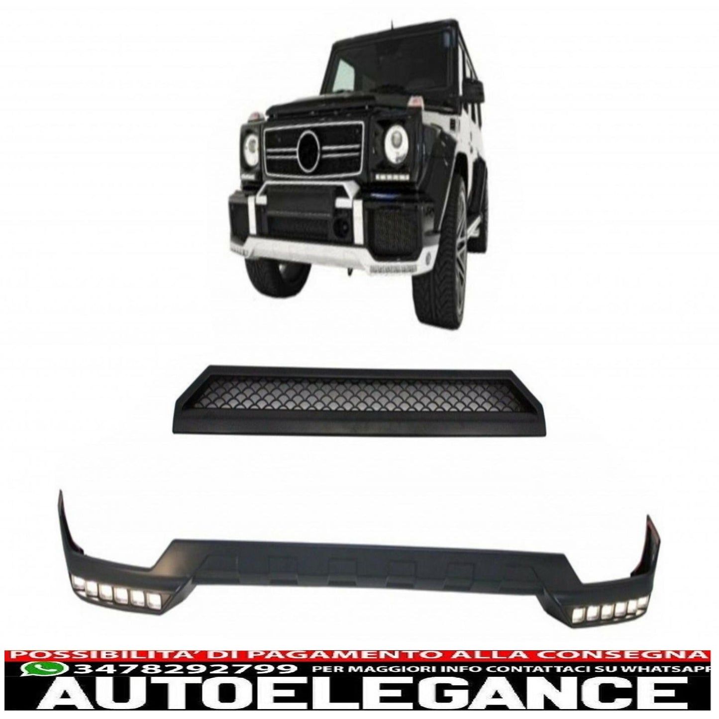 Front bumper spoiler led extension drl and upper spoiler suitable for mercedes g class w463 (1989-2017)