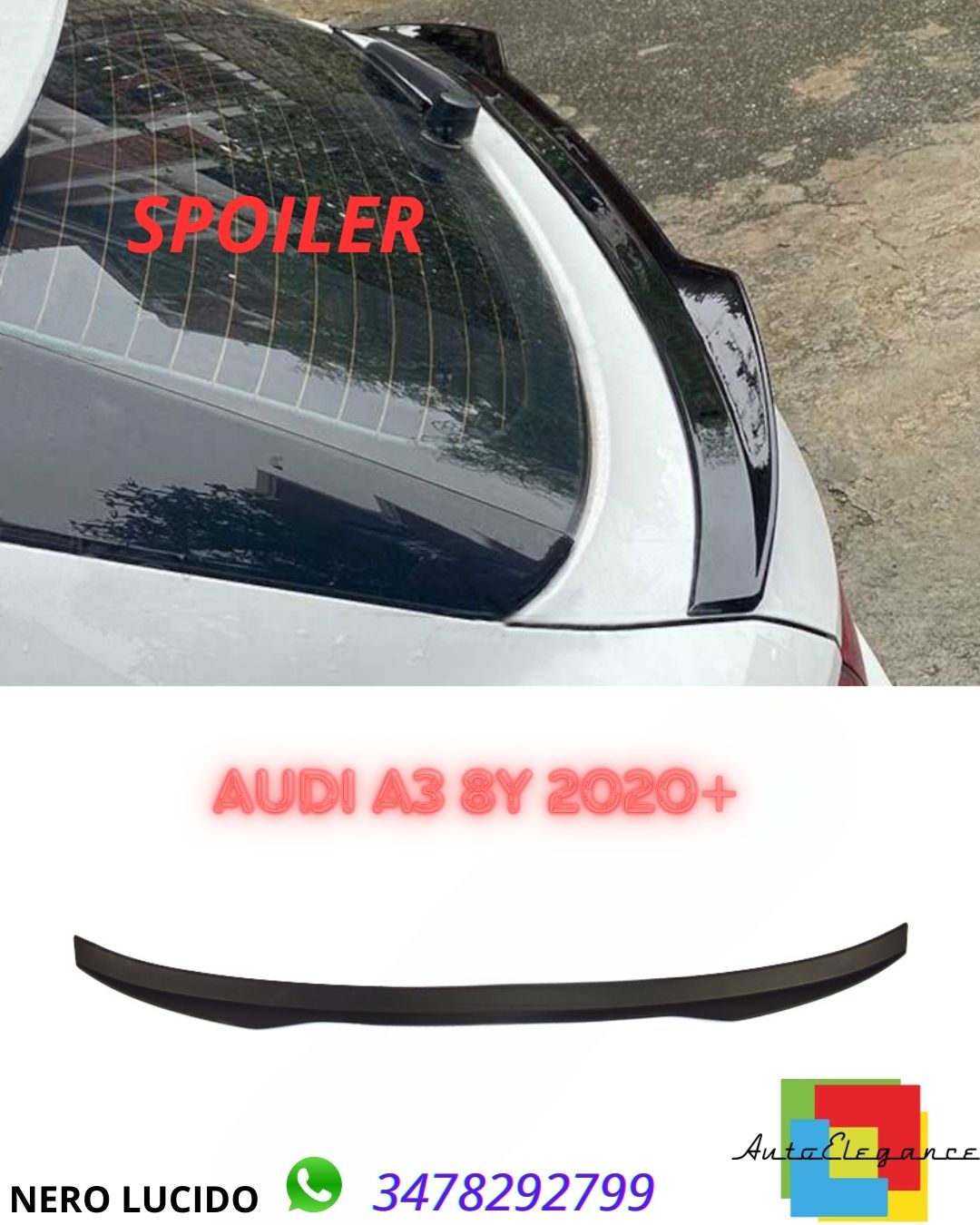 ✨✨Spoiler nero lucido adatto per Audi A3 8Y 2020+✨✨