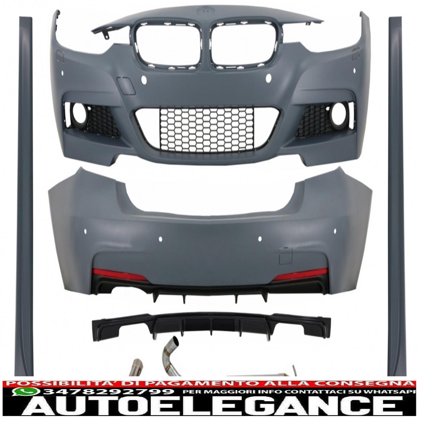 kit carrozzeria completo con diffusore e doppio sistema di scarico doppio adatto per BMW Serie 3 F30 (2011-2019) design M-Performance