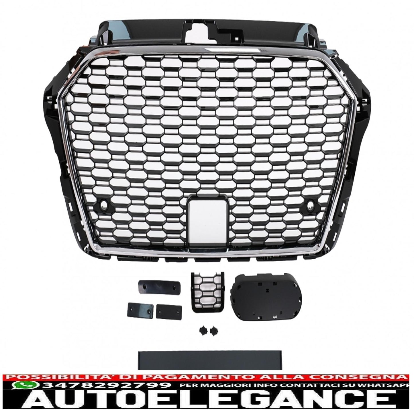 griglia anteriore adatta per audi a3 8v facelift (2017-2019) design rs3 nera cromata