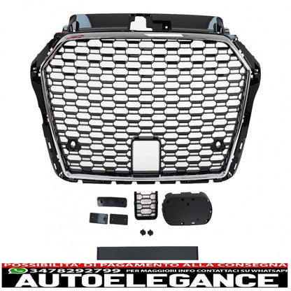 griglia anteriore adatta per audi a3 8v facelift (2017-2019) design rs3 nera cromata