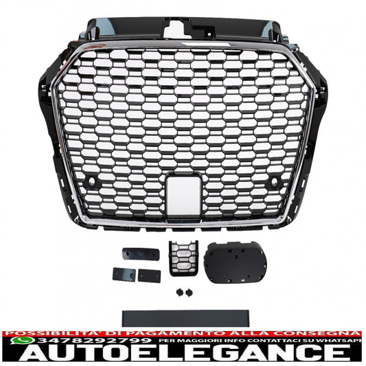 front grille suitable for audi a3 8v facelift (2017-2019) rs3 design black chrome 