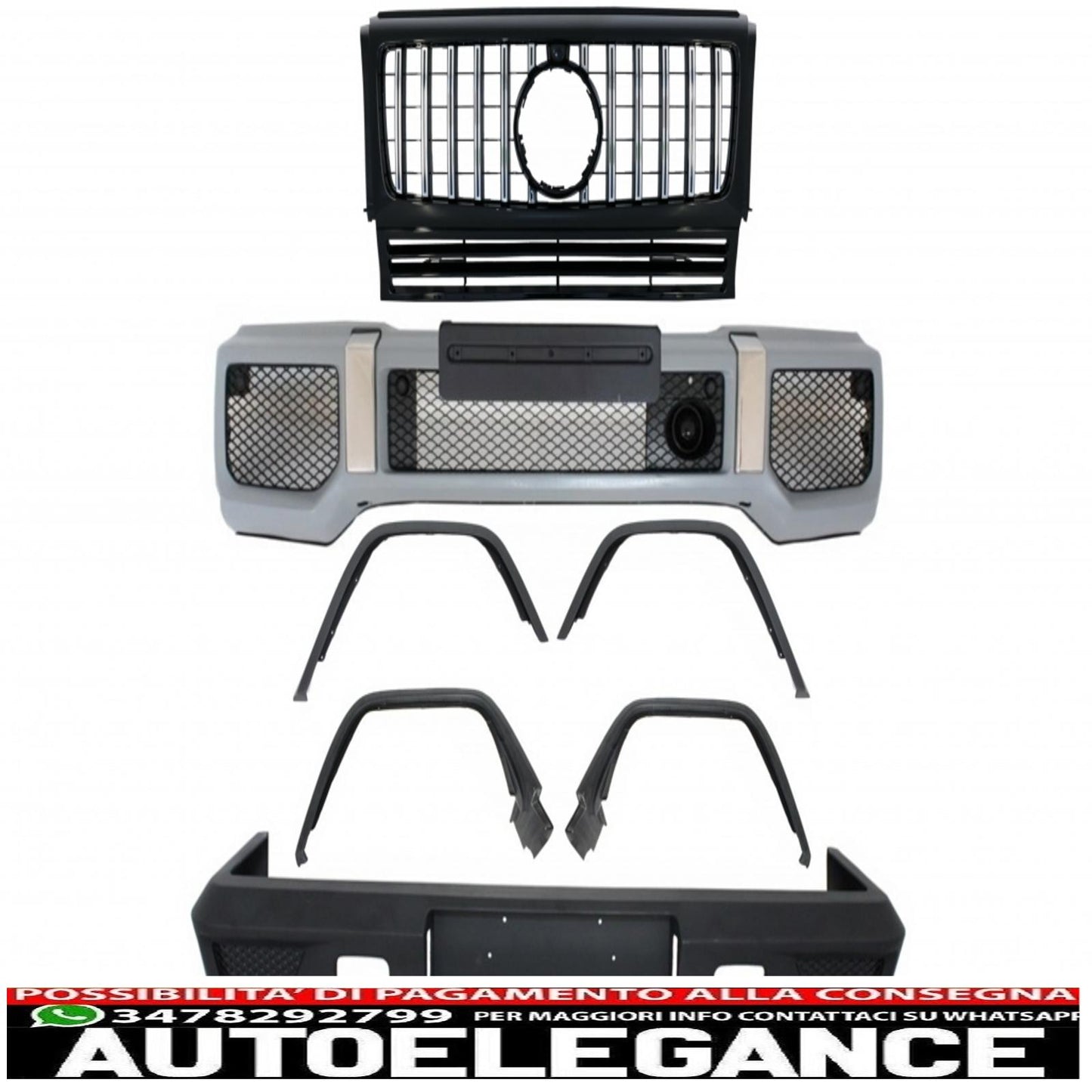 Complete conversion body kit suitable for mercedes g-class w463 (1989-2017) g63 g65 design with black chrome panamericana front grille 