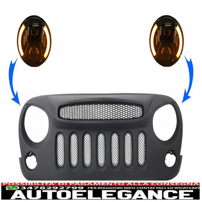 griglia anteriore centrale con fari a LED Cree da 7 pollici adatti per Jeep Wrangler JK (2007-2017) maschera Spettro con design Angry Bird