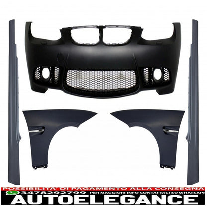 paraurti anteriore con parafanghi anteriori e minigonne adatto a bmw serie 3 e92 coupe e93 cabrio (2006-2009) m3 look senza pdc e proiettori