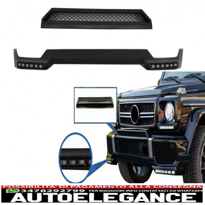 Front bumper spoiler led extension drl and upper spoiler suitable for mercedes g class w463 (1989-2017) black 