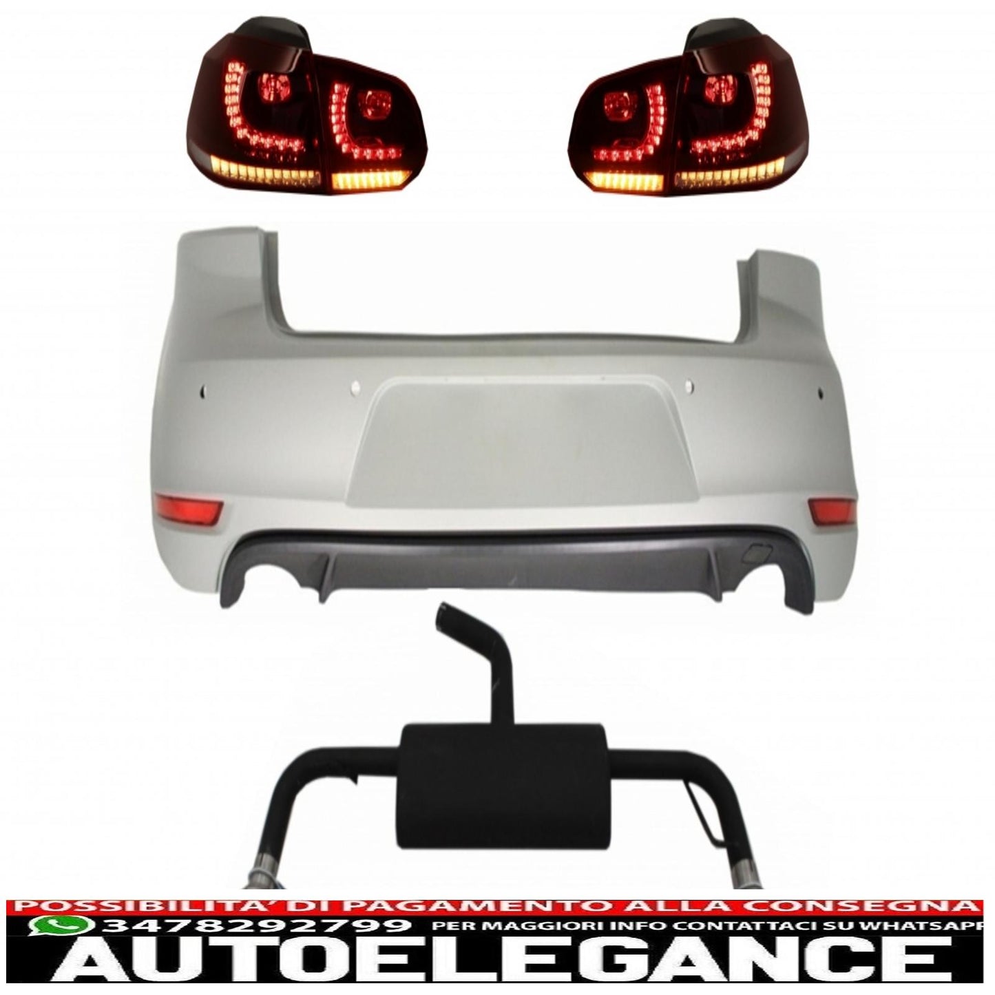 paraurti posteriore adatto per vw golf 6 vi (2008-2012) con impianto di scarico completo e fanali posteriori full led luci di svolta sequenziali dinamiche design gti