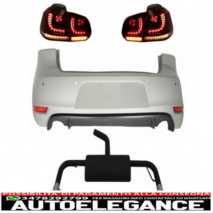 paraurti posteriore adatto per vw golf 6 vi (2008-2012) con impianto di scarico completo e fanali posteriori full led luci di svolta sequenziali dinamiche design gti