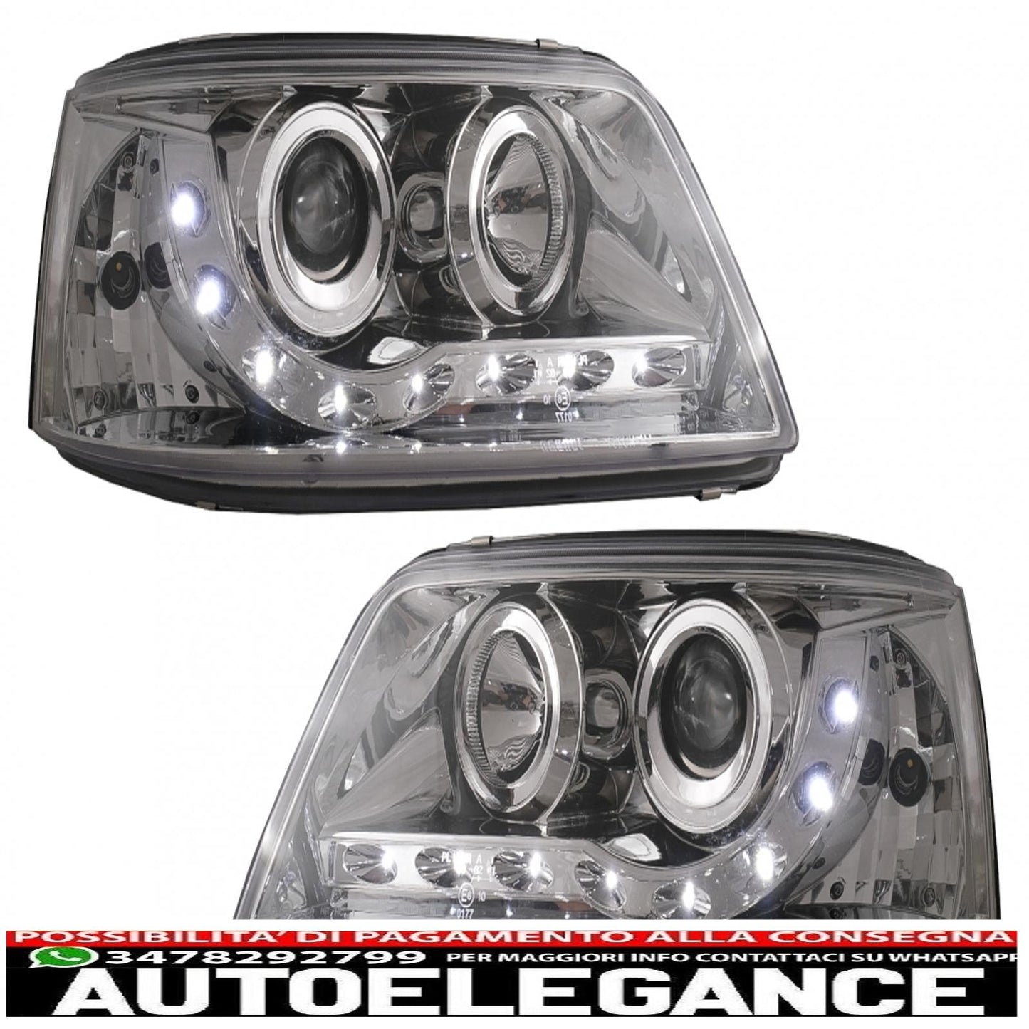 fari anteriori drl led adatti per vw trasportatore t5 (04.2003-08.2009) cromati