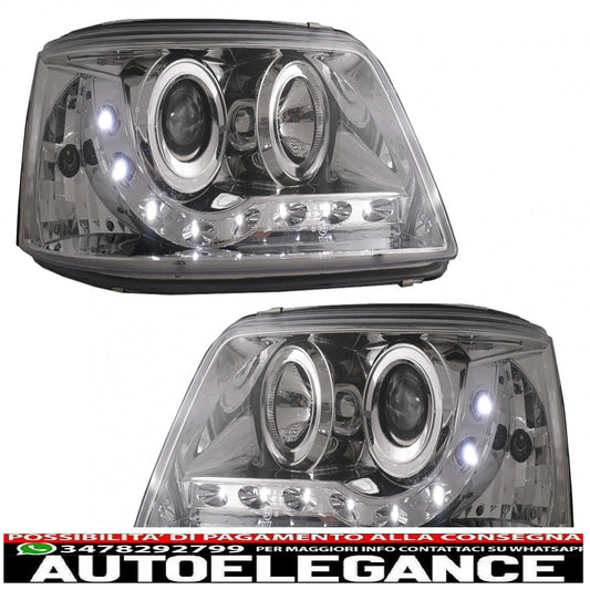 fari anteriori drl led adatti per vw trasportatore t5 (04.2003-08.2009) cromati