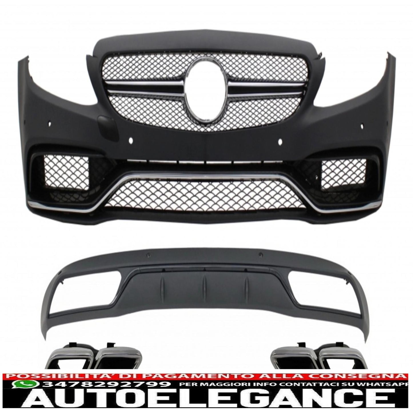Paraurti anteriore e diffusore con terminali di scarico cromati, adatti per mercedes classe c w205 s205 (2014-2018) look c63