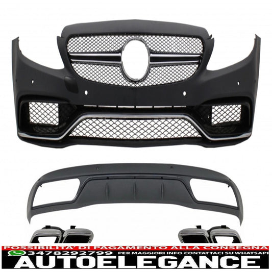 Paraurti anteriore e diffusore con terminali di scarico cromati, adatti per mercedes classe c w205 s205 (2014-2018) look c63