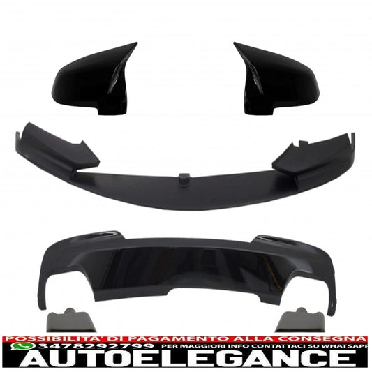 Labbro spoiler paraurti anteriore con coperture specchietti, diffusore e terminali marmitta di scarico neri adatti per BMW Serie 5 F10 F11 Sedan Touring (2015-2017) Design M-Performance