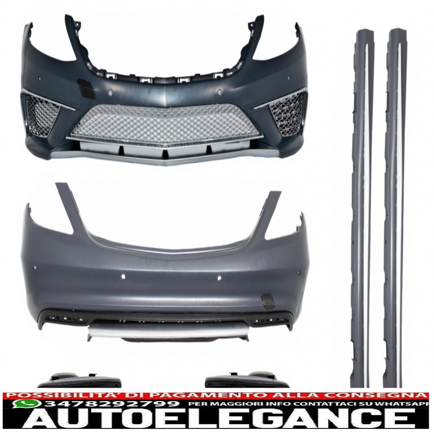 body kit suitable for mercedes s class w222 with exhaust tips and side skirts long version (2013-06.2017) design s65