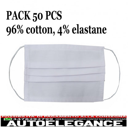 confezione da 50 mascherine riutilizzabili con pieghe 96% cotone e 4% elastan 2 strati unisex lavabili AUTOELEGANCERICAMBI