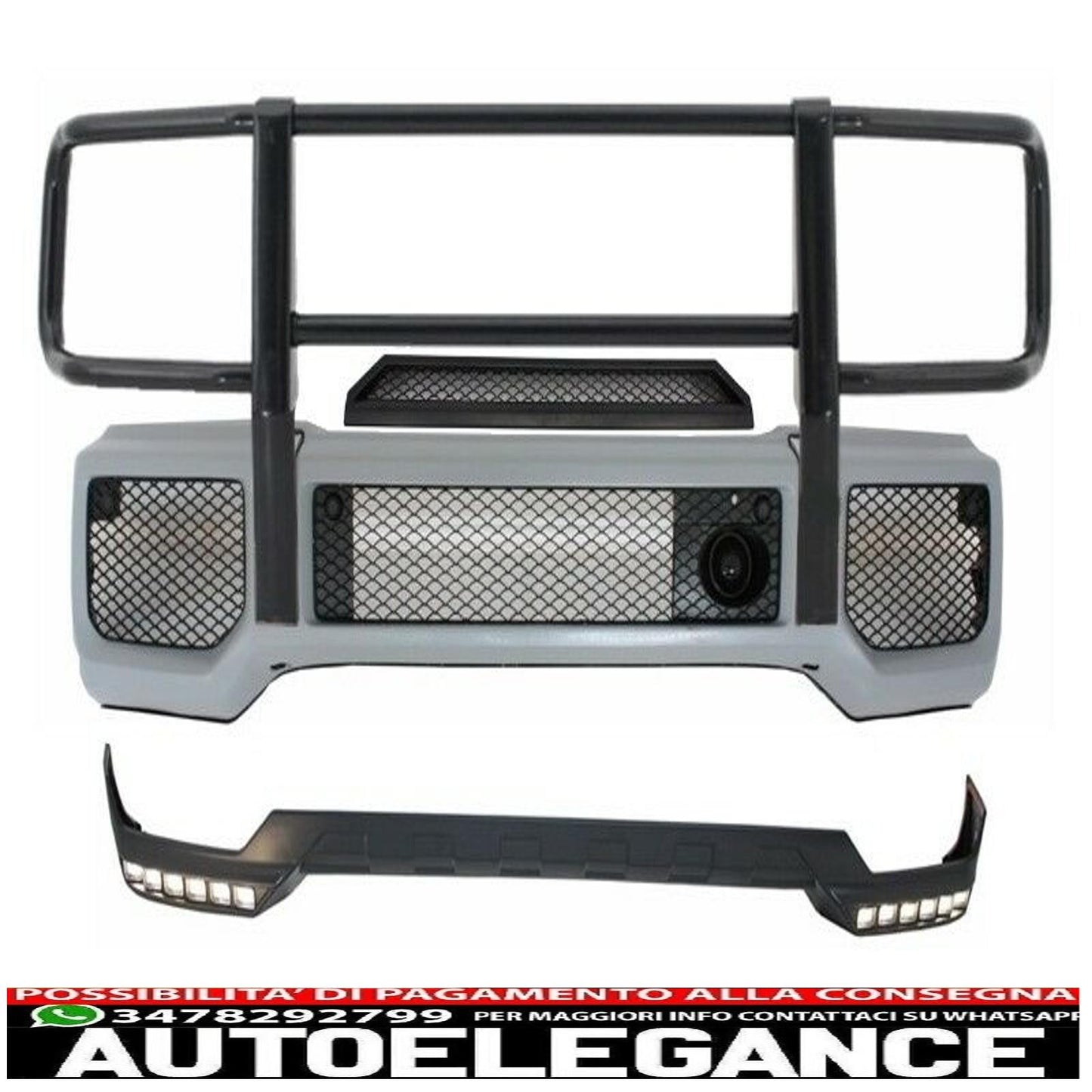 front bumper with bullbar spoiler upper spoiler led drl extension suitable for mercedes g class w463 (1989-2018) design g65 