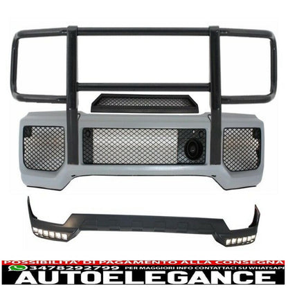 front bumper with bullbar spoiler upper spoiler led drl extension suitable for mercedes g class w463 (1989-2018) design g65 