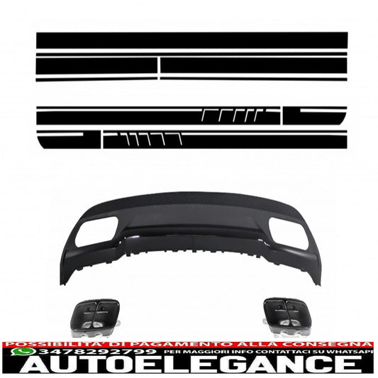 Pacchetto diffusore posteriore e terminali di scarico neri per mercedes classe A W176 (2012-up) con decalcomanie laterali adesive in vinile nero opaco