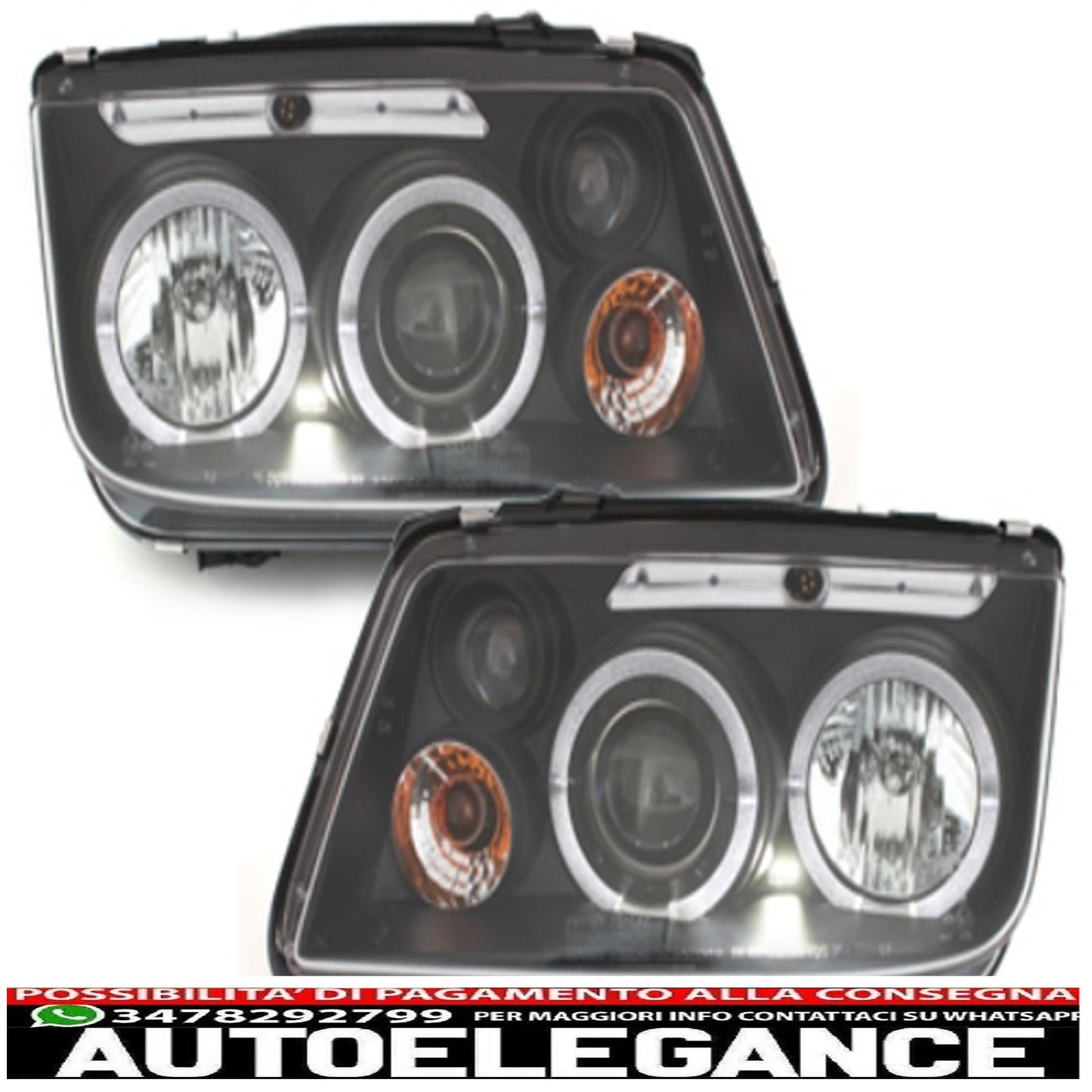 headlights suitable for vw bora (1998-2005) angel eye 2 black halo rims 