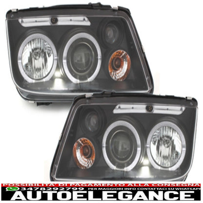 headlights suitable for vw bora (1998-2005) angel eye 2 black halo rims 