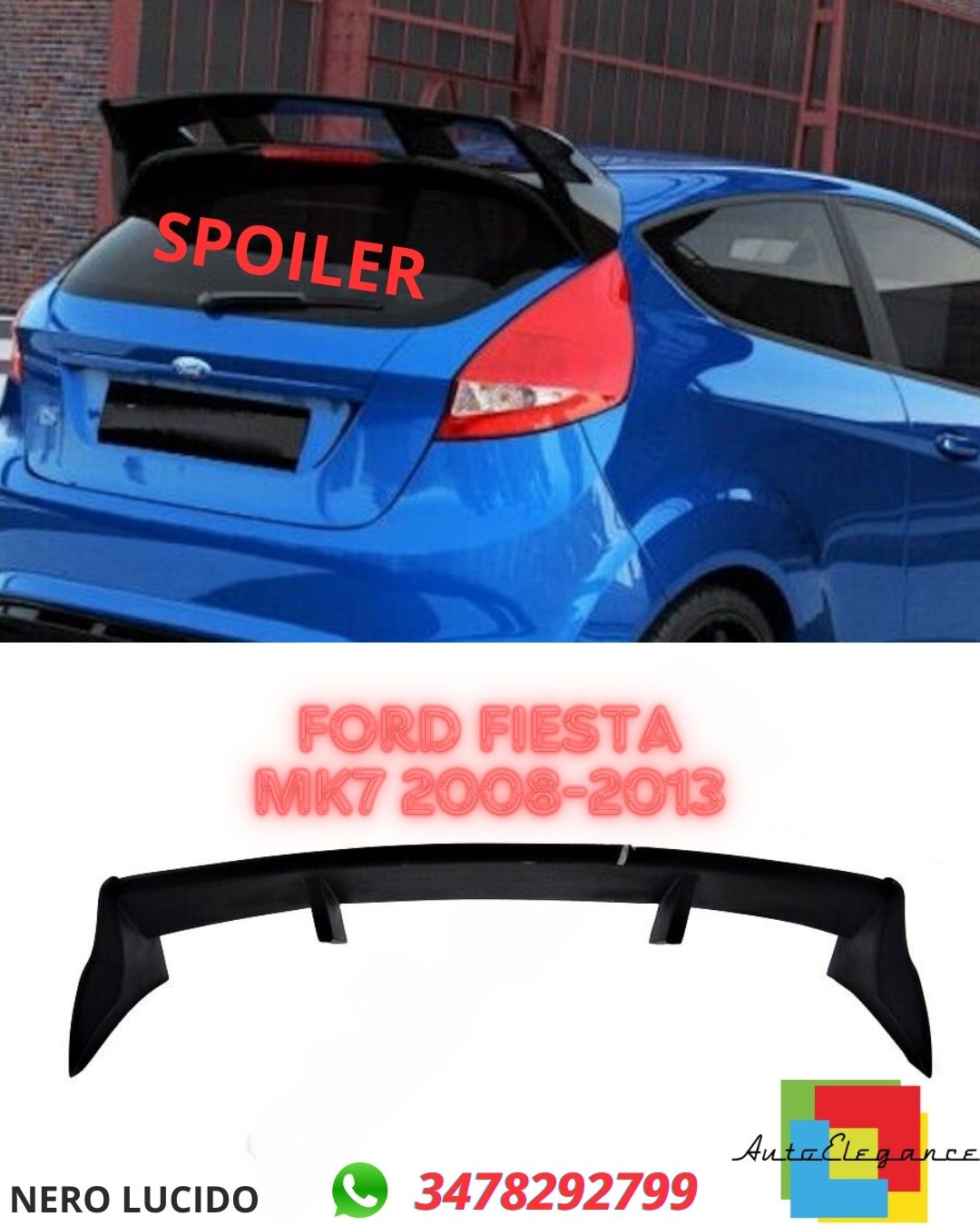 ✨SPOILER POSTERIORE SUL TETTO ADATTO PER Ford Fiesta MK7 2008-2013✨