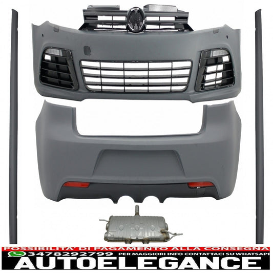 kit carrozzeria adatto per vw golf vi 6 mk6 (2008-2013) design r20 con minigonne laterali e sistema di scarico completo marmitta catback